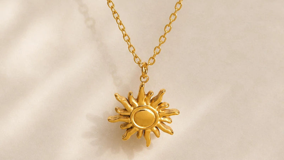 The Solenne Halo gold sun halo necklace as inner peace sacred geometry jewelry