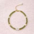 The Moss Veil green natural stone and freshwater pearl bracelet for grounding and renewal, main product image