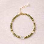 The Moss Veil green natural stone and freshwater pearl bracelet for grounding and renewal, main product image